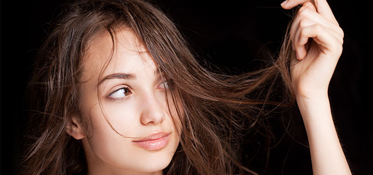 Woman with long thin hair